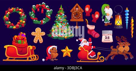 Cartoon Weihnachtsfiguren, Weihnachtsdekorationen Stock Vektor