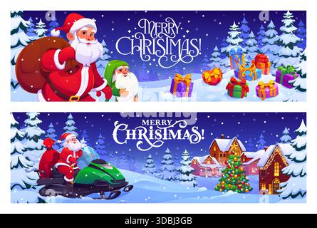 Weihnachtsbanner mit Weihnachtsmann und Elfe Stock Vektor