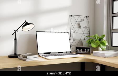 Design von Arbeitsbereichen mit Schwerpunkt auf Produktivität und modernen Elementen. 3D-Rendering-Abbildung Stockfoto