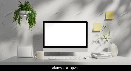 Bildung und Produktivität in einem eleganten Home-Office-System. 3D-Rendering-Abbildung Stockfoto