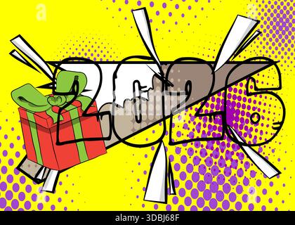 Cartoon Geschenkbox und Nummer 2026, Comic-Buch Celebration. Retro-Vektor-Comics Pop-Art-Design. Stock Vektor