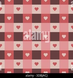 Gemütliches Gingham Hearts Karomuster Stock Vektor