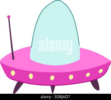 Rosafarbenes Alien-Raumschiff, das isoliert auf weißem Hintergrund fliegt Stock Vektor