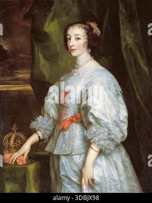 Königin Henrietta Maria (1609–1669), Gemahlin und Ehefrau von Karl I. von England, Schottland und Irland, Porträtgemälde in Öl auf Leinwand von Sir Anthony van Dyck, 1631-1632 Stockfoto
