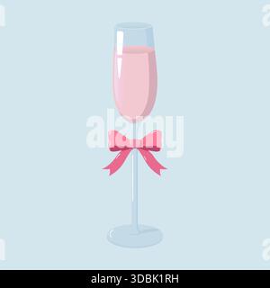 Pinkfarbenes Champagnerglas mit Schleifenillustration Stock Vektor