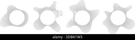 Kreisförmige Klangvisualisierung mit Radialwellenlinienmuster-Vektorsatz. Abstrakte geometrische Burst-Form des Audio-Spektrums. Stock Vektor