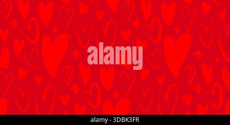 Herzformen im Doodle-Stil auf isoliertem Hintergrund. Rote, handgezeichnete Herzsymbole für Illustrationen zum Valentinstag oder Muttertag. Nahtloses Liebesmuster Stock Vektor