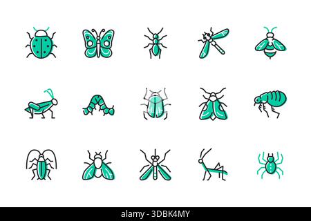 Verschiedene Insekten – Set mit Symbolen im Liniendesign Stock Vektor