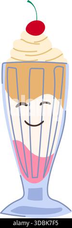 Happy Face Kawaii Milchshake Drink mit Kirschaufstrich Stock Vektor