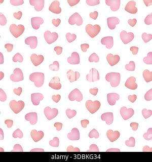 Nahtloses Muster in Form von pastellrosa Herzen. Gradientendreidimensionale Herzen. Ein süßer und romantischer Hintergrund für den Valentinstag Stock Vektor