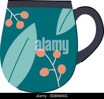 Blauer Becher mit Blättern und Beeren Muster Illustration Stock Vektor