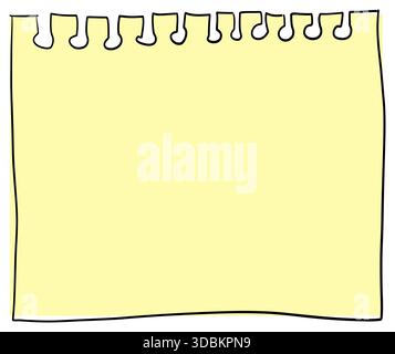 Hand gezeichnetes gelbes Notizblock Papierblatt mit gerissener Spiralkante Kritzelskizze Vektor-Illustration Stock Vektor