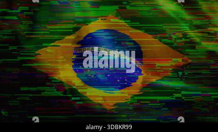 Brasilianische digitale Technologie markiert Cyber-Hintergrund. Illustration des brasilianischen Banners Cyberangriffe und Spionage. Stockfoto