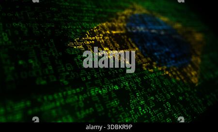 Brasilianische digitale Technologie markiert Cyber-Hintergrund. Illustration des brasilianischen Banners Cyberangriffe und Spionage. Stockfoto