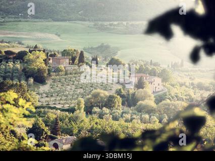 Typische Landschaft der Toskana mit Lens flare Stockfoto