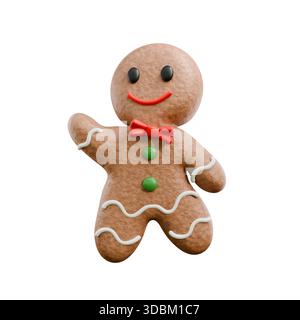 Lebkuchenmann Begrüßung 3D-Rendering-Illustration isoliert auf weißem Hintergrund Stockfoto