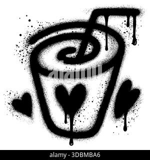 Trinken Sie Tasse Graffiti mit schwarzer Sprühfarbe.Vektor-Illustration. Stock Vektor