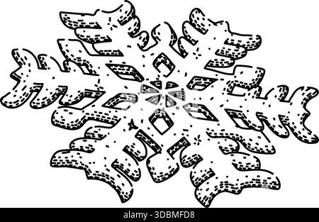 Verzierte Schwarzweiß-Konturgrafie mit Schneeflocken Stock Vektor