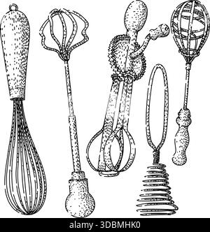 Handzeichnung Küchenschnecken und Eierquirle Set Stock Vektor