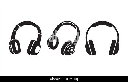 Kopfhörer Silhouette Set, Audio Device Vektor, Minimalistisches Musik-Symbol Trio Stock Vektor