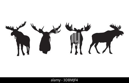 Elch Silhouette Vektor-Set Wildlife Animal Nature Symbol Collection Stock Vektor