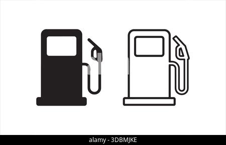 Tankstellenpumpe Symbol für Schwarze und weiße Symbole für Kraftstoffenergie festlegen Stock Vektor