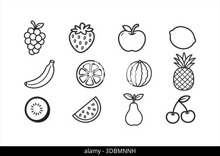 Frucht Outline Doodle Icons Vektor Set Stock Vektor