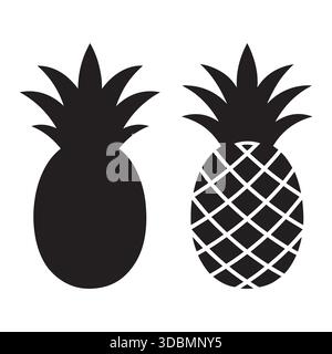 Ananasfrucht Silhouettenmuster Icon Set Vektor-Design Stock Vektor