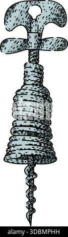 Handgezeichnete Korkenzieher-Illustration zum Öffnen von Weinflaschen Stock Vektor
