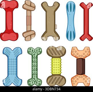Hundeknochenspielzeug bietet ein abwechslungsreiches Kauerlebnis für Haustiere Stock Vektor