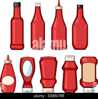 Ketchup Flaschen in verschiedenen Formen und Größen Illustrationsset Stock Vektor