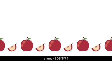 Horizontaler, nahtloser Apfelrand im niedlichen handgezeichneten Stil Stock Vektor