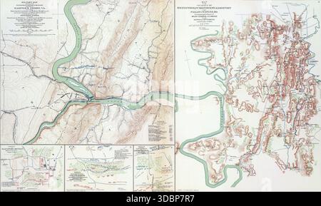 SEATTLE - 11. OCT 2025 - Karte aus der Zeit des Bürgerkriegs mit Details zu Truppenbewegungen, Befestigungen und Topographie um Harpers Ferry und Umgebung im Jahr 186 Stockfoto