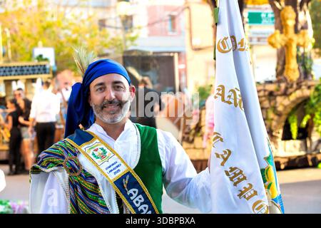Entrada Cristiana, gran Desfile, Portrait, Moros y Cristianos, Guardamar del Segura, Vega Baja, Costa Blanca, Alicante, Spanien, Stockfoto