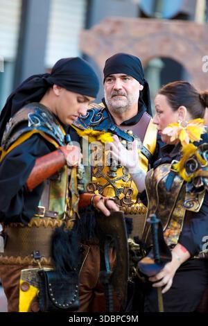 Entrada Cristiana, gran Desfile, Portrait, Moros y Cristianos, Guardamar del Segura, Vega Baja, Costa Blanca, Alicante, Spanien, Stockfoto