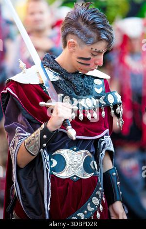 Entrada Cristiana, gran Desfile, Portrait, Moros y Cristianos, Guardamar del Segura, Vega Baja, Costa Blanca, Alicante, Spanien, Stockfoto