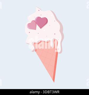Illustration Des Eiskegels Mit Rosa Herzen Stock Vektor
