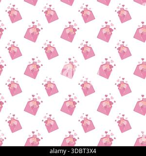 Rosafarbenes Umschlagmuster mit bunten Herzen Stock Vektor