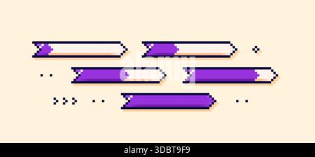 Satz pixelvioletter, pfeilförmiger Spielbalken. Stock Vektor