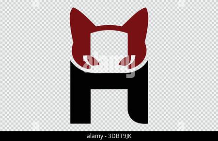 Katzenohren um Buchstabe h isoliert auf transparentem Hintergrund, Vektor Stock Vektor