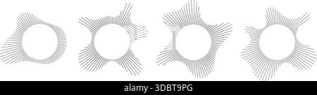 Kreisförmige Klangvisualisierung mit Radialwellenlinienmuster-Vektorsatz. Abstrakte geometrische Burst-Form des Audio-Spektrums. Stock Vektor