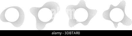 Kreisförmige Klangvisualisierung mit Radialwellenlinienmuster-Vektorsatz. Abstrakte geometrische Burst-Form des Audio-Spektrums. Stock Vektor