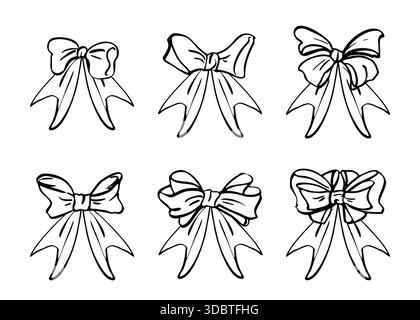 Verschiedene Schleifen im minimalistischen flachen Stil mit klaren Konturen und mehreren Vintage-Schlaufen. Vektor-Illustration Hand in Tinte gezeichnet. Web-Symbole, Weihnachten Stock Vektor