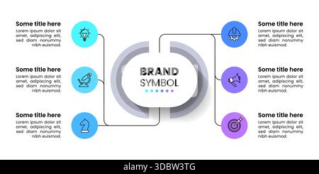 Infografik-Vorlage mit Symbolen und 6 Optionen oder Schritten. Kann für Workflow-Layout, Diagramm, Banner, webdesign verwendet werden. Vektorgrafik Stock Vektor