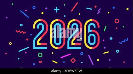 2026, Happy New Year. Grußkarte Stock Vektor