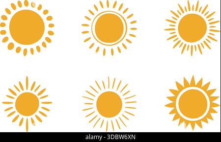 Set von Hand gezeichneten abstrakten Boho-Sonnenelement-Vektoren Stock Vektor