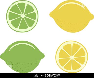 Zitrone und Limette Zitrusfrucht Vektor Illustration Set Stock Vektor