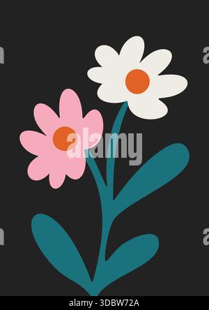 Auffällige Poster-Illustration mit Retro-Blumen Stock Vektor