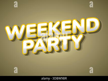Ein lebhaftes Grafikdesign mit den Worten Weekend Party in auffälligem 3D-Stil mit gelber Umrandung und weißer Füllung auf einem gedämpften braunen Hintergrund. Stock Vektor
