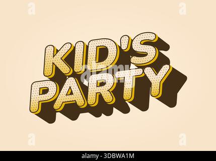 Ein verspieltes und farbenfrohes Textdesign mit den Worten Kids Party in auffälligen, schattigen Buchstaben, die für Einladungen zu Veranstaltungen oder Dekorationen für Kinder geeignet sind. Stock Vektor